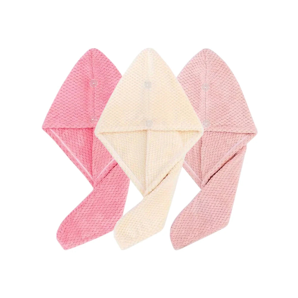 Toalla para el cabello de color sólido Gorro para el cabello seco texturizado 9,8 "X 25,5" toalla absorbente para el cabello para mujeres con botones