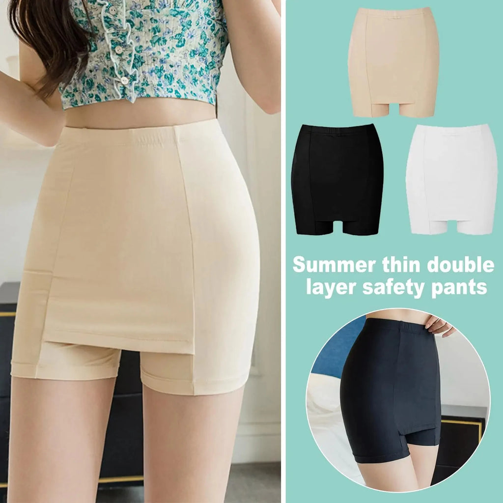 Bragas de seguridad de doble capa para niñas y mujeres, Boxer, pantalones cortos protectores de cintura alta debajo de las faldas, ropa interior de vestido de verano