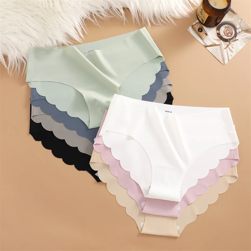 Braguitas de Seda de Hielo sin Costuras, 4 Piezas/Juego, Braguitas de Mujer de Color Sólido, Ropa Interior Elástica, Ultrafinas, sin Rastro, con Laterales Ondulados