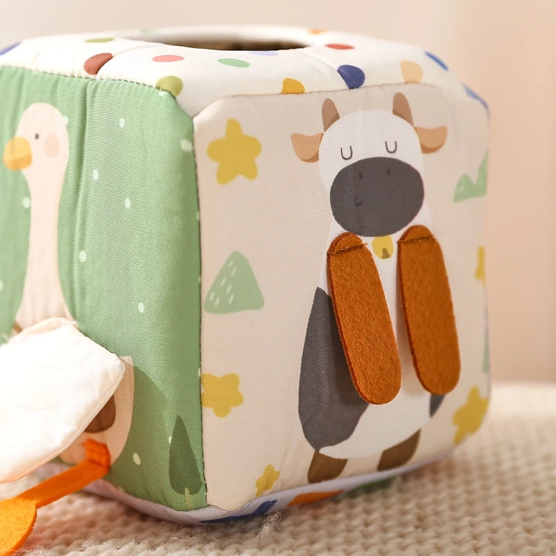 Juguete Montessori para bebé, caja de pañuelos mágicos de algodón, juego de mesa ocupado para ejercicio de los dedos, juguete educativo, juego de sonajero suave, libro de tela, regalo