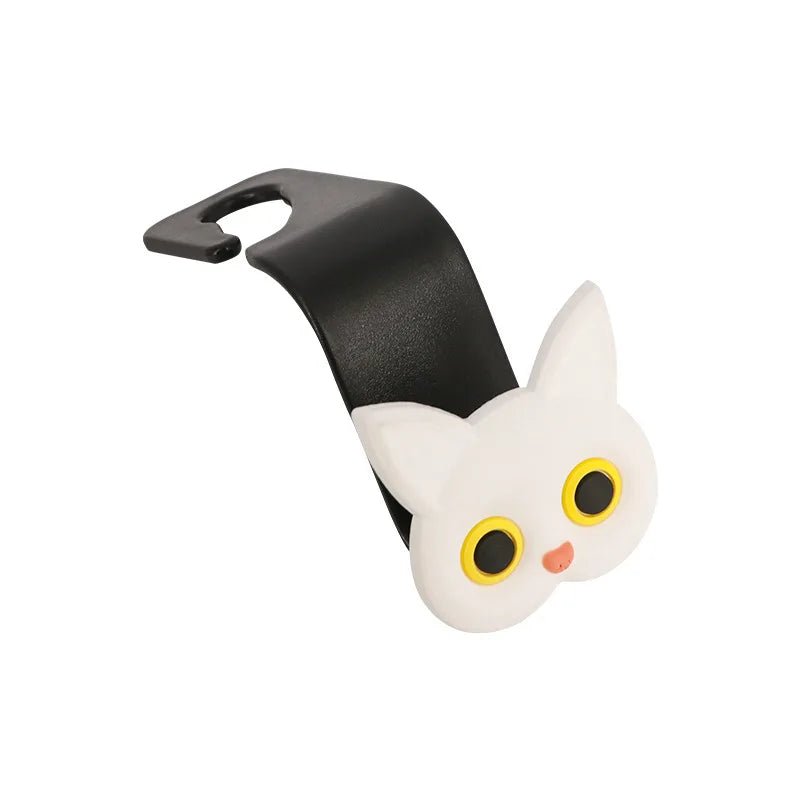 Lindo gancho para reposacabezas de asiento de coche con diseño de gato de dibujos animados en 3D, organizador Universal de almacenamiento de vehículos para bolsos, carteras y chaquetas, lindo Ca