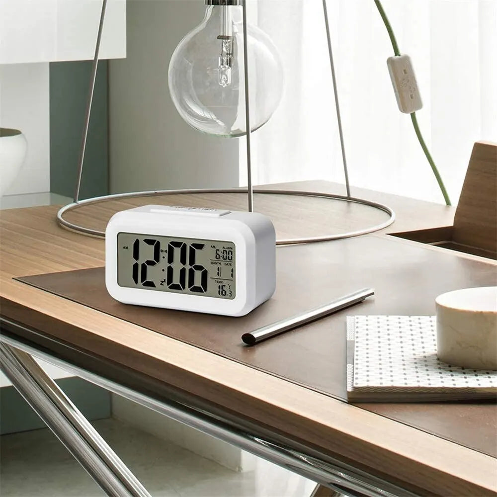 Reloj con alarma digital LED, retroiluminación, calendario de datos, reloj electrónico multifunción, reloj de mesa