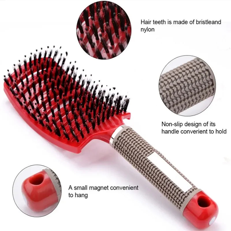 Cepillo para el cabello, cepillo para el cabello exfoliante, cerdas, peine para el cabello rizado húmedo para mujer, herramienta de peinado para salón, especial para pelucas de cabello Real
