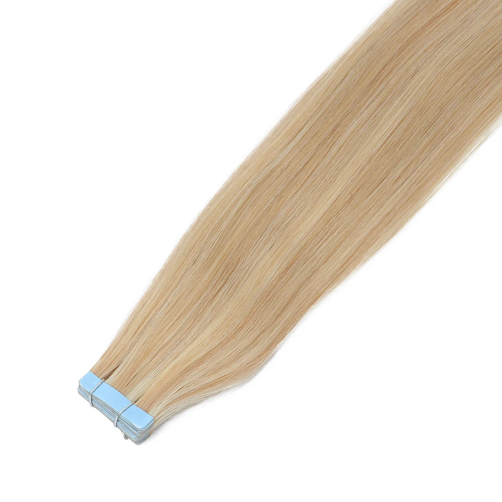 MRSHAIR cinta en extensiones de cabello cabello humano Rubio cinta sin costuras extensiones de cabello 4x0,8 cm trama de piel cinta de PU en el cabello 20 piezas 12 "-24"