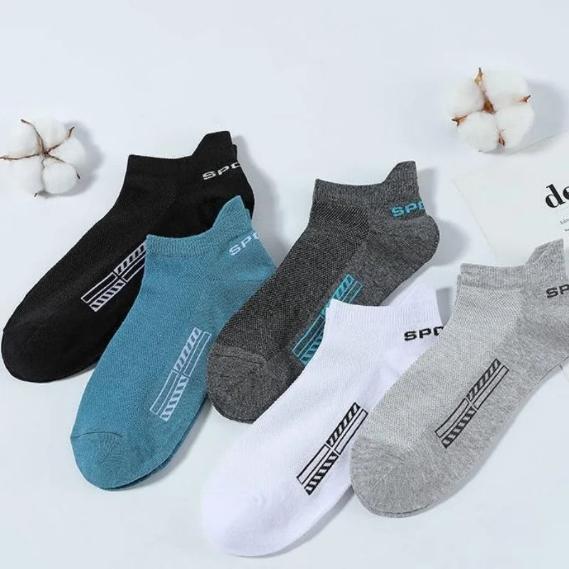 5 pares de calcetines tobilleros de alta calidad para hombre, calcetines deportivos de algodón transpirables, calcetines de malla informales atléticos de verano de corte fino corto Sokken talla 38-45