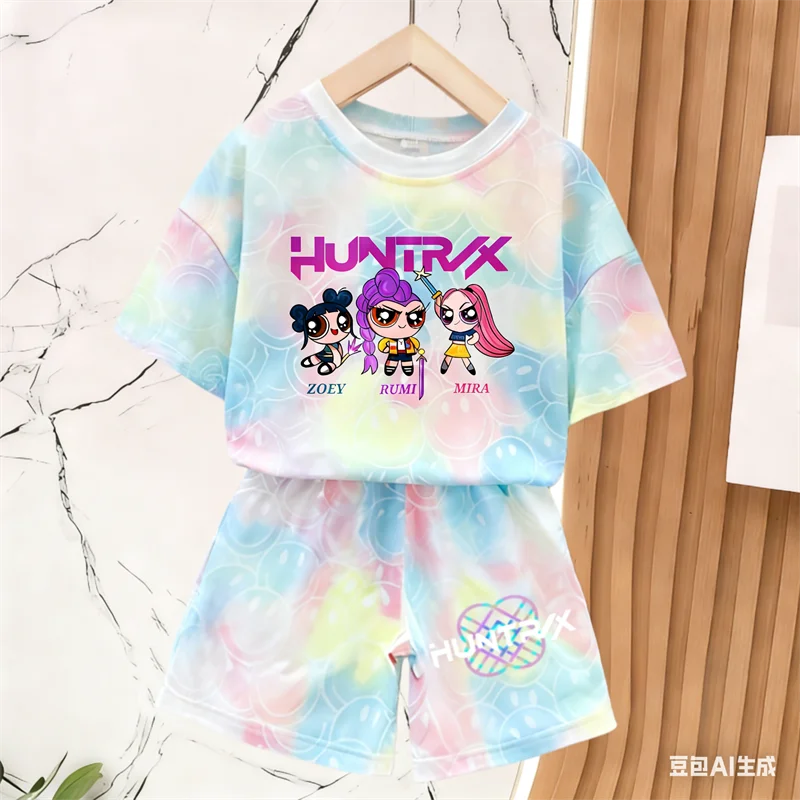 Nuevo Conjunto de Camiseta y Pantalones para Niñas, Ropa de Verano, Conjunto de Manga Corta con Estampado de Cara Sonriente, Conjunto de Camiseta y Pantalones Cortos para Niños