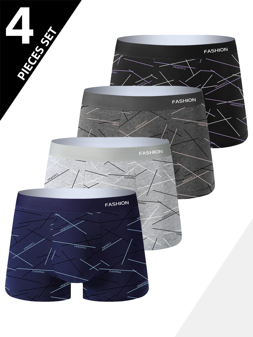 Ropa interior para hombre 4 Uds., calzoncillos boxer íntimos con estampado de líneas diarias cómodos, suaves y a la moda, boxers deportivos y transpirables