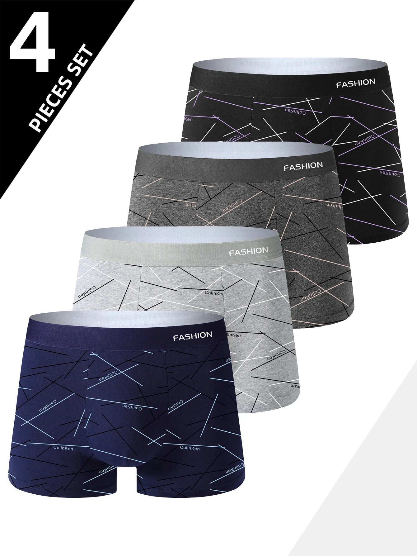 Ropa interior para hombre 4 Uds., calzoncillos boxer íntimos con estampado de líneas diarias cómodos, suaves y a la moda, boxers deportivos y transpirables