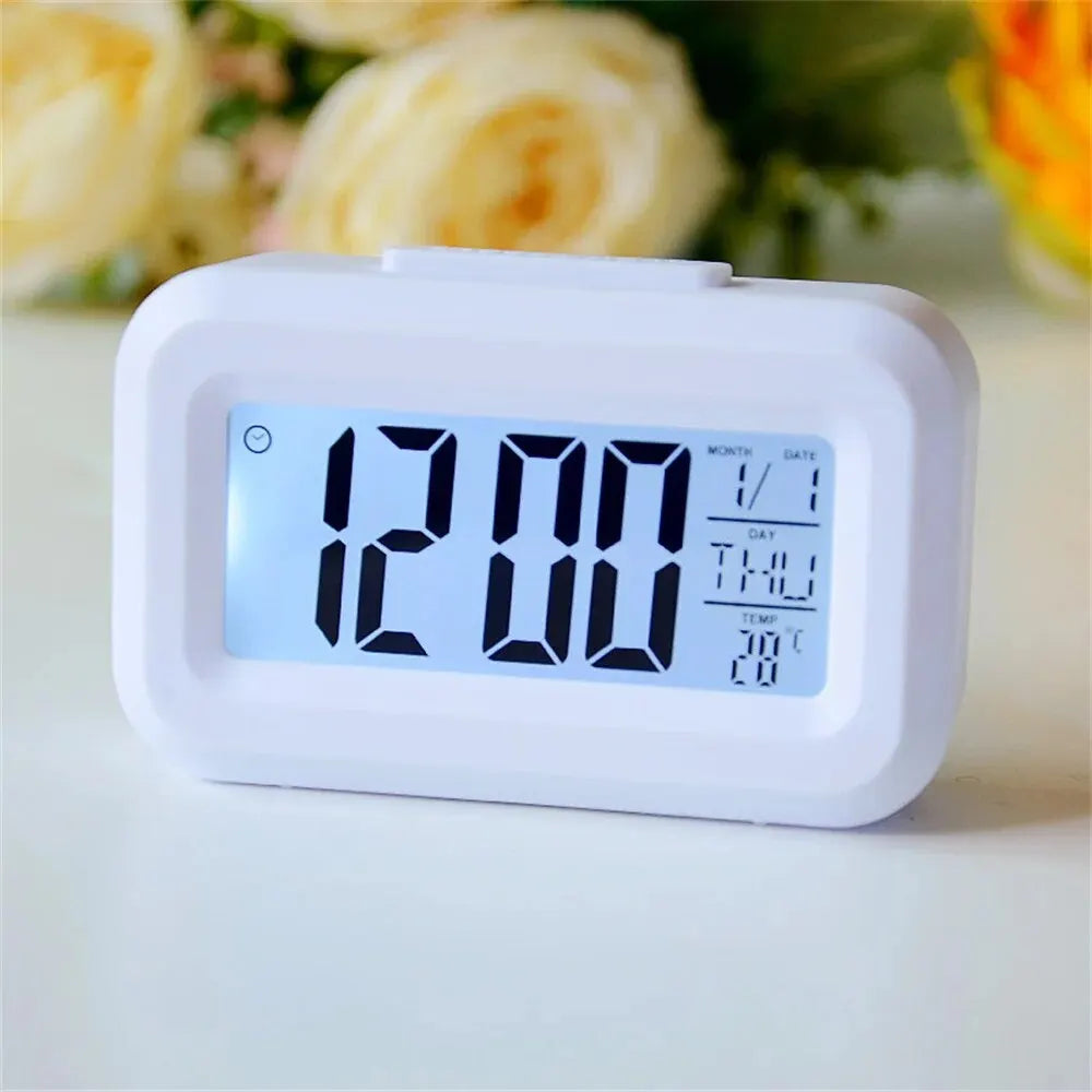 Reloj con alarma digital LED, retroiluminación, calendario de datos, reloj electrónico multifunción, reloj de mesa