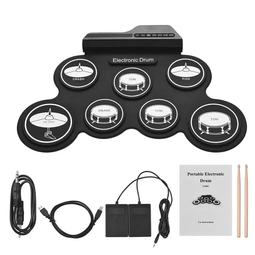 Rollo de mano de silicona plegable, tambor electrónico USB, Kit de almohadilla de práctica portátil con baquetas, Pedal de sostenido, novedad de 2022