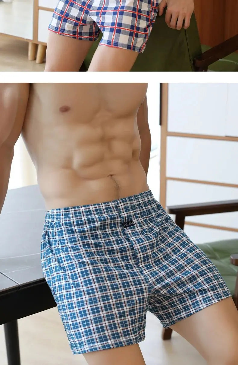 Pantalones Aro de talla grande M-3XL para hombre, ropa interior de celosía de algodón, pantalones cortos holgados de cintura alta para verano, pantalones cortos finos y transpirables para el hogar, calzoncillos con bolsa