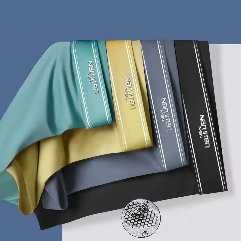 4 Uds Boxer Shorts ropa interior de seda de hielo para hombre calzoncillos masculinos transpirables bragas finas sexis lencería convexa en U lotes al por mayor L-6XL