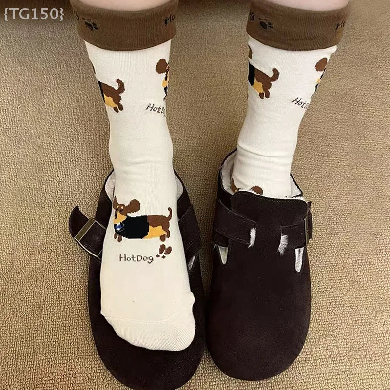 【N】 Calcetines divertidos de algodón con animales de perro salchicha, calcetines lindos y cálidos con estampado de dibujos animados de perro salchicha para otoño e invierno