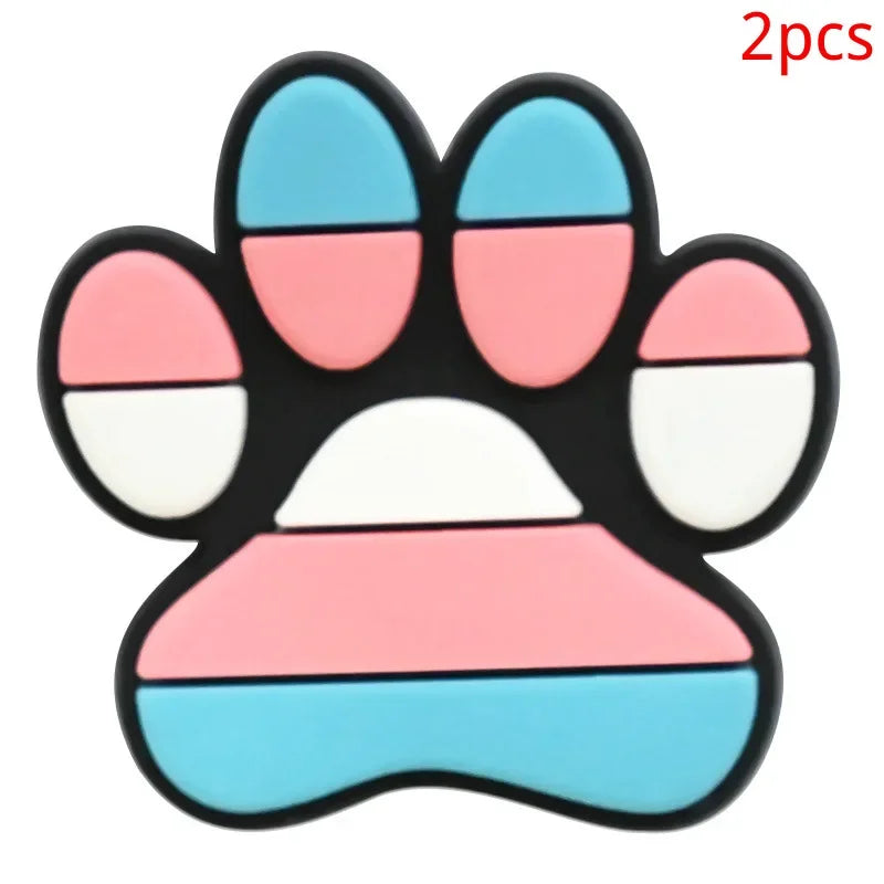 Bonita huella de pata de perro de dibujos animados, 2 uds., hebillas de PVC para zapatos, dijes, accesorios, decoraciones para zuecos, pulseras de zapatillas, regalo de fiesta DIY para niños