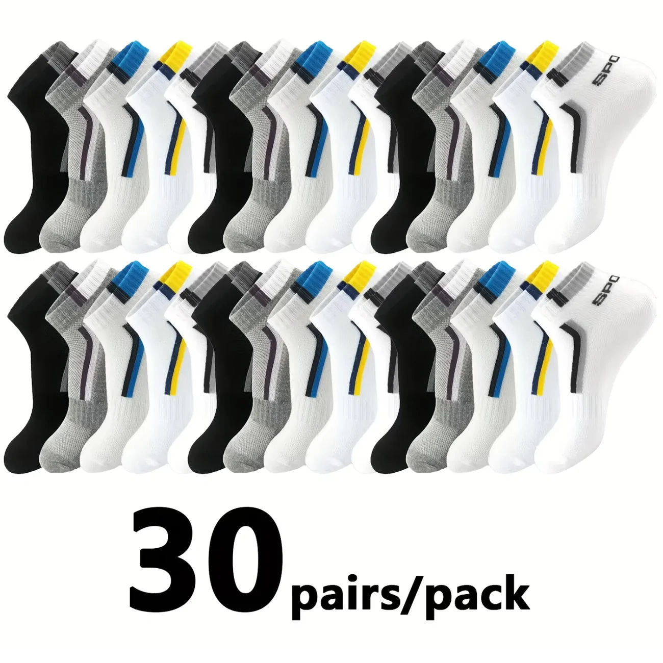 30 pares de calcetines de hombre de malla transpirable calcetines cortos casuales Color-block calcetines deportivos calcetines deportivos absorben el sudor tobillo