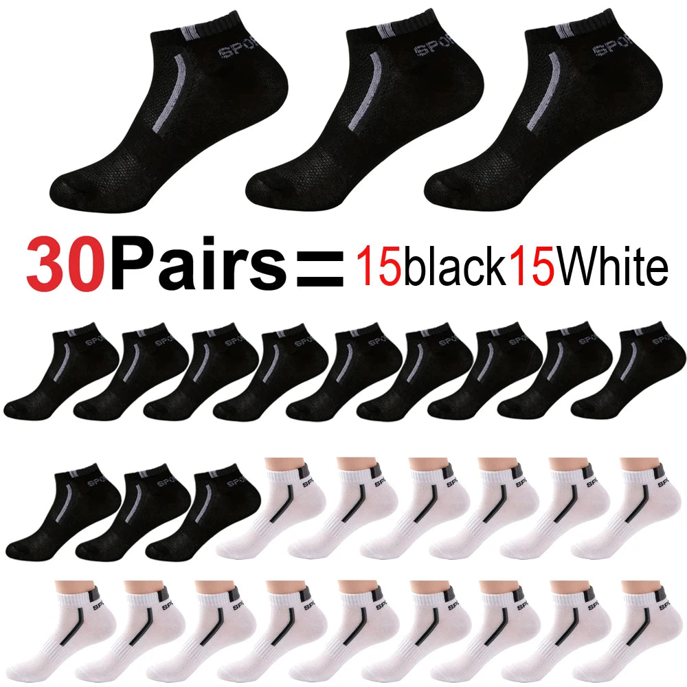 30 pares de calcetines de hombre de malla transpirable calcetines cortos casuales Color-block calcetines deportivos calcetines deportivos absorben el sudor tobillo