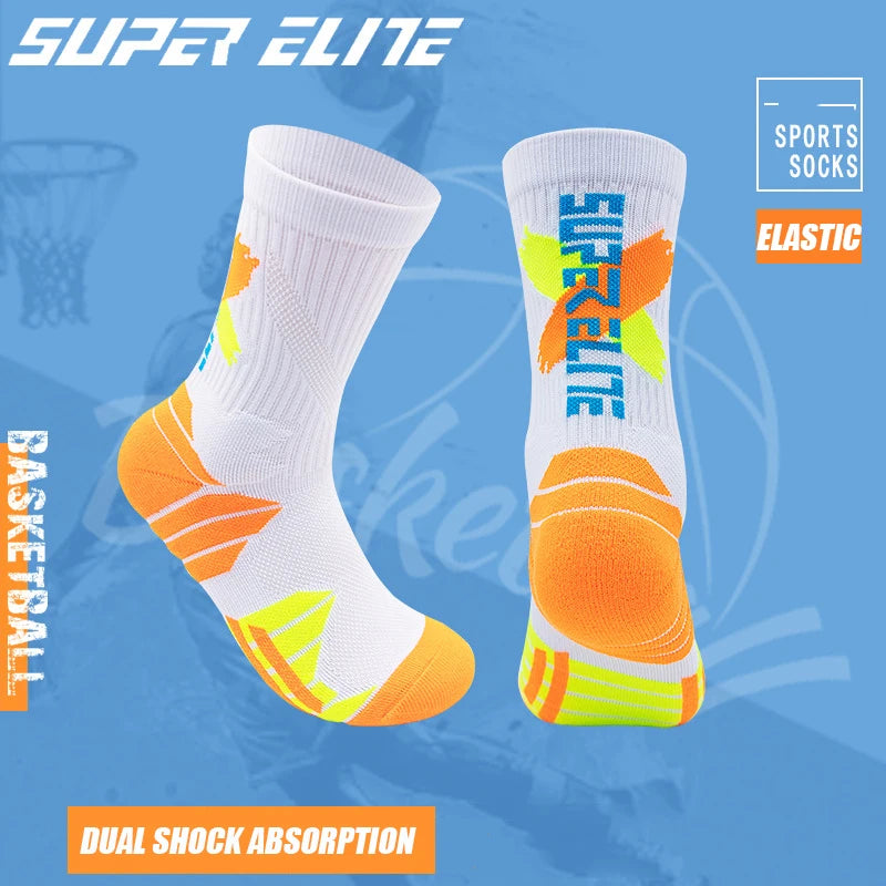 Calcetines deportivos profesionales para hombre, medias de tubo alto, con fondo grueso, absorbente de golpes, contraste de Color, Elite, 1 par