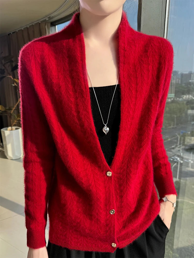 Cárdigan con cuello de bufanda para mujer, Tops, Otoño Invierno, nuevo suéter elegante de lana merina de 100%, suéter de lana elegante para mujer, blusa suave elegante
