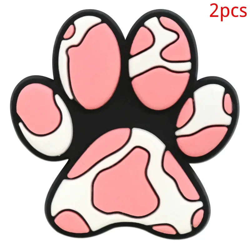 Bonita huella de pata de perro de dibujos animados, 2 uds., hebillas de PVC para zapatos, dijes, accesorios, decoraciones para zuecos, pulseras de zapatillas, regalo de fiesta DIY para niños