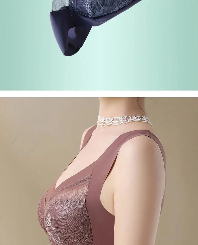 L-6L sujetador grande para mujer, Push Up de seda helada, Bralette superior sin costuras, sujetadores de encaje inalámbricos para verano, Top de talla grande, lencería, ropa interior 15019