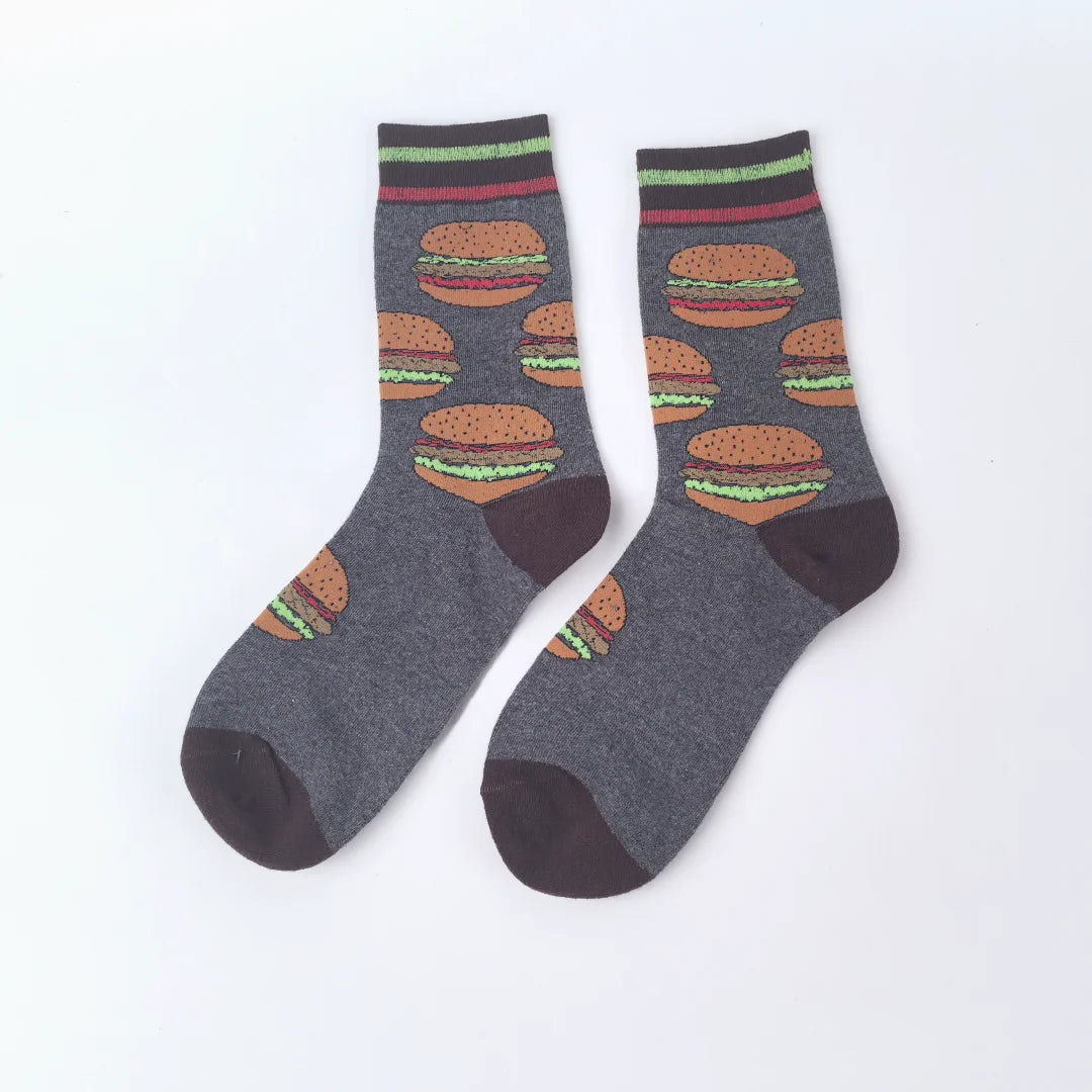 1 par Unisex divertido estilo AB tomate Ketchup French Fry impreso calcetines a media pantorrilla traje en todas las estaciones