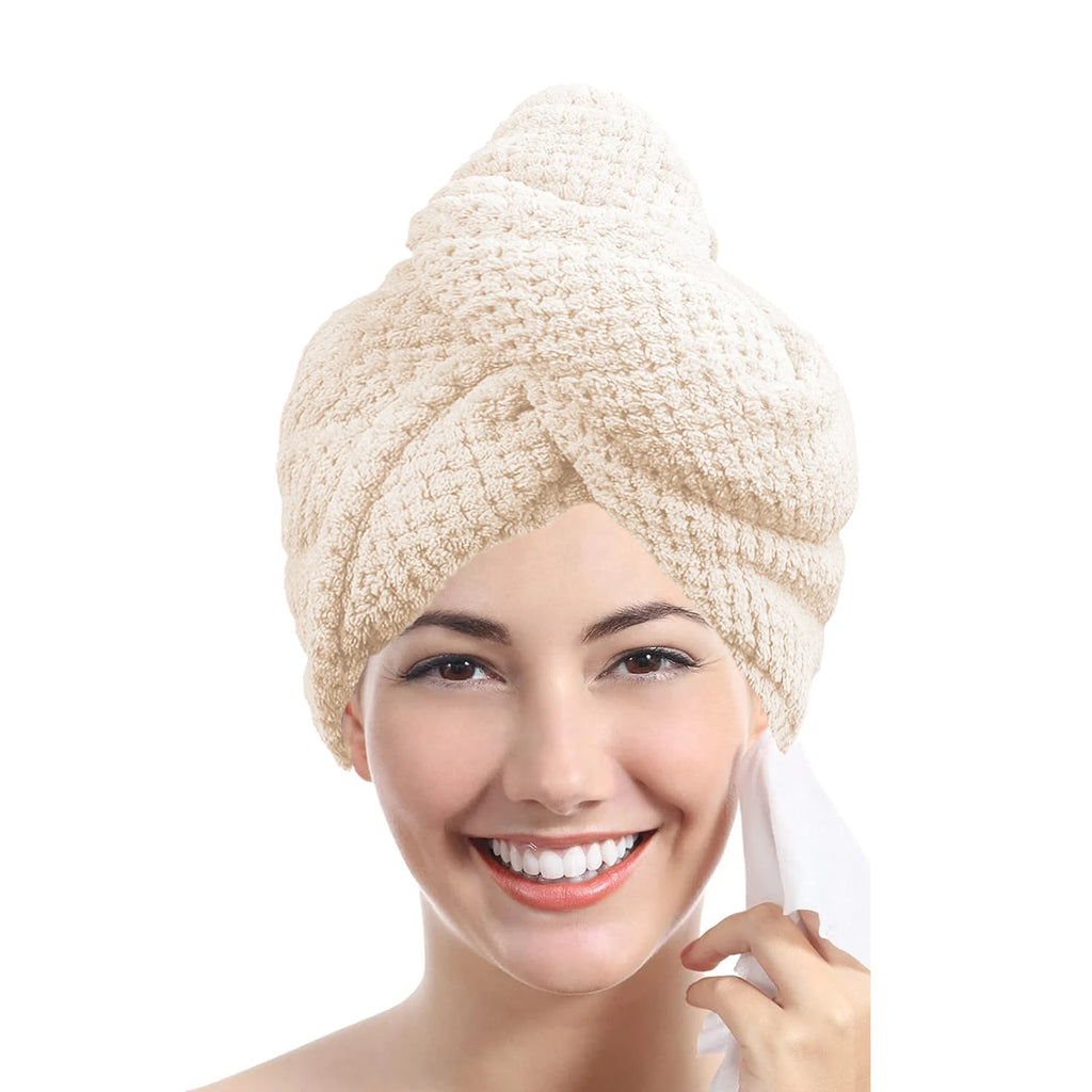 Toalla para el cabello de color sólido Gorro para el cabello seco texturizado 9,8 "X 25,5" toalla absorbente para el cabello para mujeres con botones