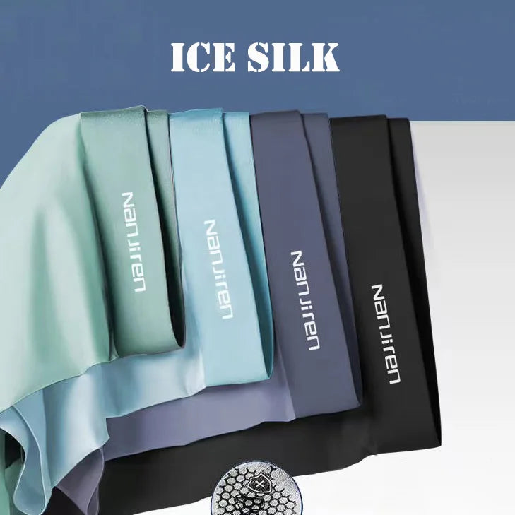 4 Uds Boxer Shorts ropa interior de seda de hielo para hombre calzoncillos masculinos transpirables bragas finas sexis lencería convexa en U lotes al por mayor L-6XL