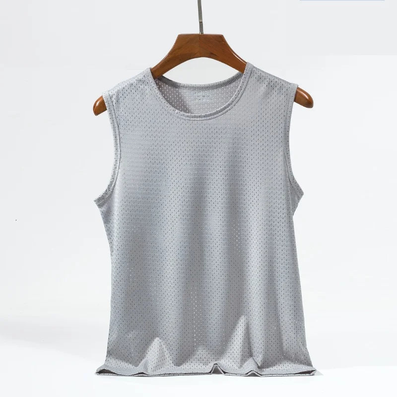 Camisetas sin mangas de malla de seda helada para hombre, camiseta sin mangas transparente para culturismo, chaleco de Fitness, camisetas musculosas de malla para hombre, 1 ud.