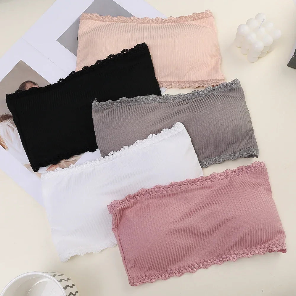 Sujetadores sin tirantes de verano para mujer, Tops sexis de encaje en la espalda para el pecho, ropa interior transpirable sin costuras, sujetador Invisible sólido para envolver el pecho
