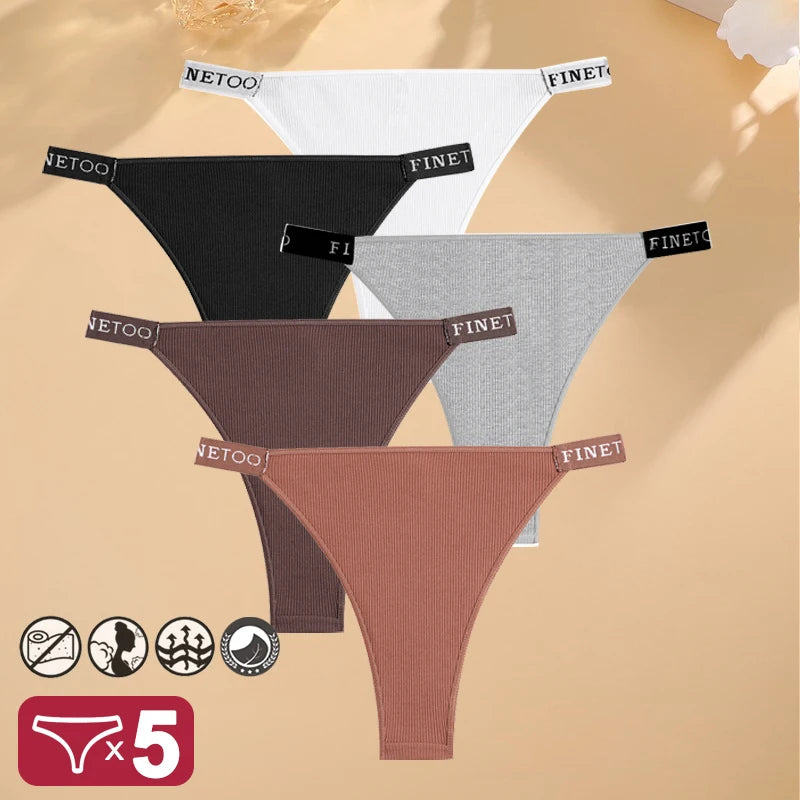 5 unids/set de lencería Sexy para mujer, bragas de algodón con letras Finetoo, calzoncillos femeninos de cintura baja, ropa interior cómoda, ropa interior íntima para mujer