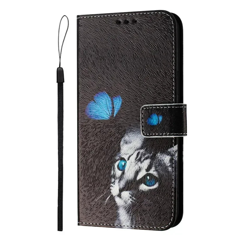 13 Funda de teléfono de cuero para iPhone 13 12 Mini 11 Pro 13Pro 12Pro Max 11Pro Coque Flip Cover Wallet fundas pintadas magnéticas gato oso