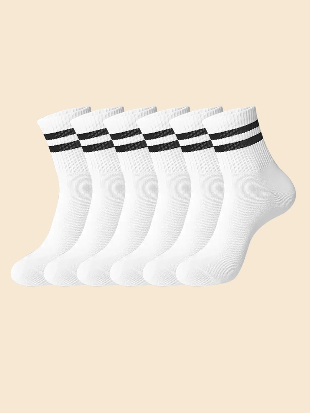 6/10 pares de calcetines para hombre, calcetines sencillos informales a rayas blancas y negras para primavera y otoño, calcetines transpirables de tubo medio, calcetines de cuello redondo de alta calidad