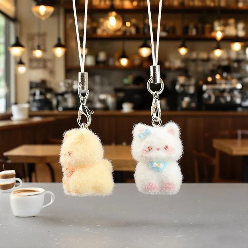 Lindo colgante de perro de resina de peluche 3D, Mini muñeca, colgante para teléfono móvil, decoración de llaves DIY, pequeño adorno artesanal