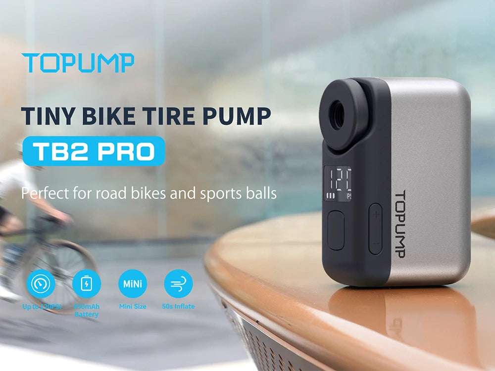 TOPUMP TB2 PRO Mini bomba eléctrica portátil para bicicleta Inflador de neumáticos inalámbrico 120PSI Max 450mAh batería con pantalla de carga rápida