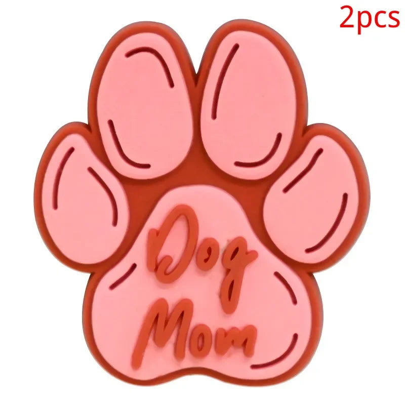 Bonita huella de pata de perro de dibujos animados, 2 uds., hebillas de PVC para zapatos, dijes, accesorios, decoraciones para zuecos, pulseras de zapatillas, regalo de fiesta DIY para niños