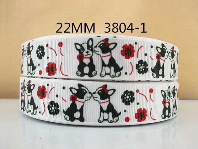 Cinta de grogrén con estampado de perro para envolver regalos, lazo de pelo DIY, Material de costura artística para mascotas, 5 yardas, 5Yc10009