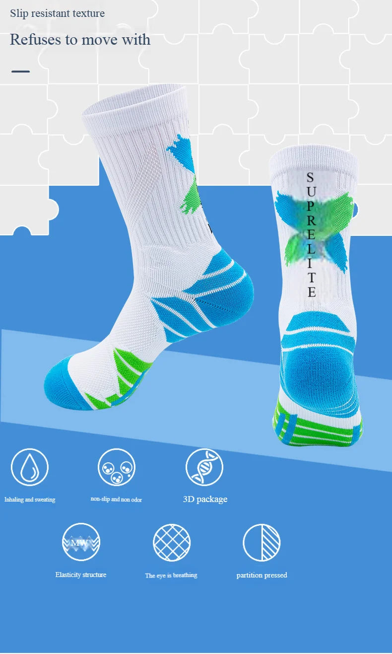 Calcetines deportivos profesionales para hombre, medias de tubo alto, con fondo grueso, absorbente de golpes, contraste de Color, Elite, 1 par