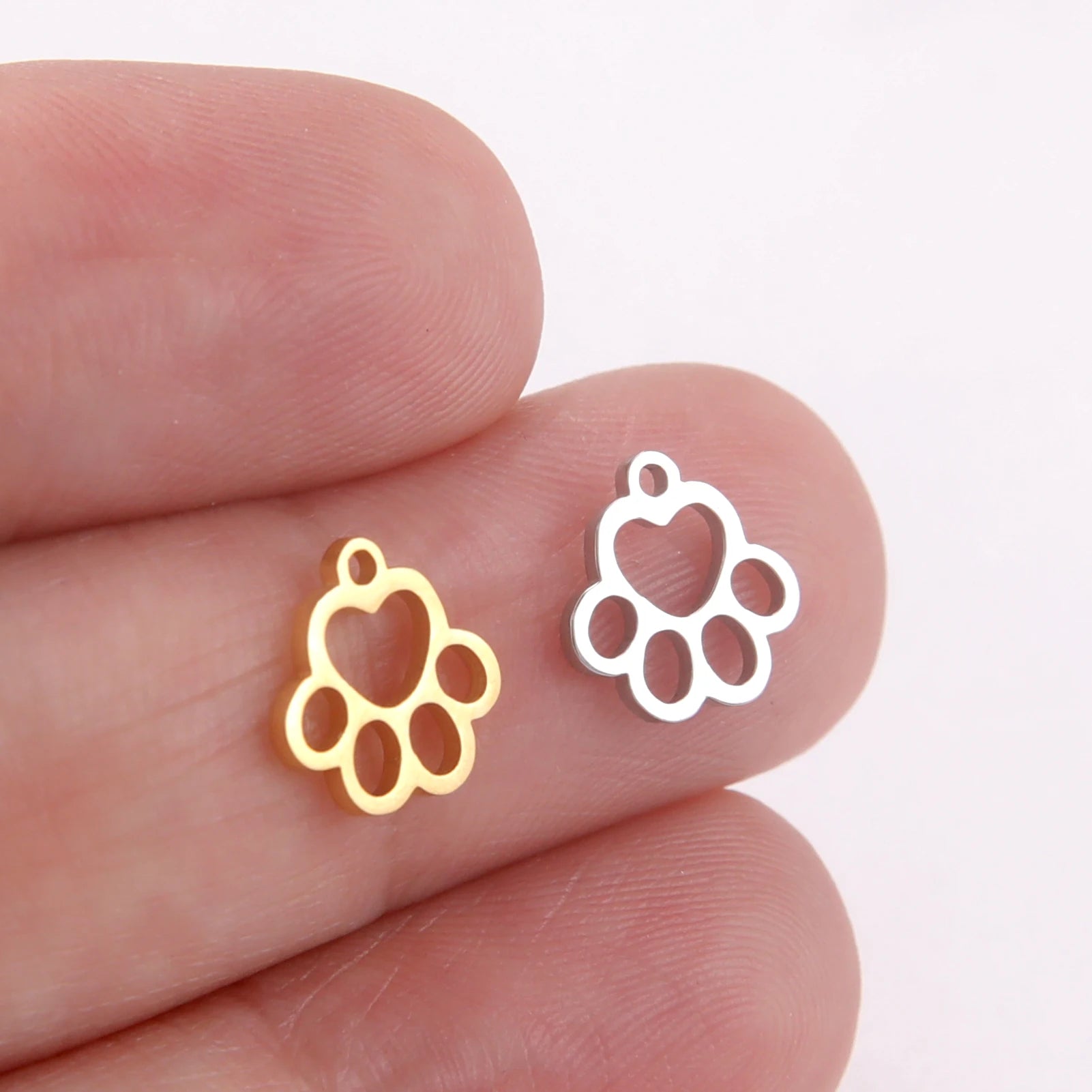 Cazador-abalorios de acero inoxidable con huella de pata de perro y gato, para hacer joyería DIY, bonito colgante de Animal para pulsera, pendientes y collar