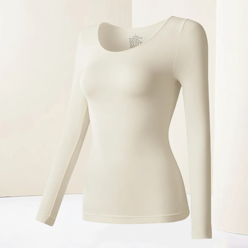 Ropa interior térmica para mujer, camisa de fondo para otoño e invierno, camiseta de manga larga, Top térmico fino, L-XL de piel térmica para mujer