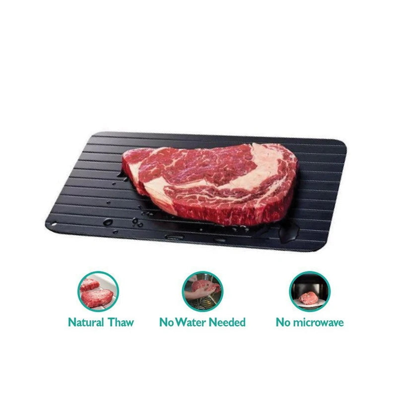 LMETJMA Bandeja de descongelación rápida, bandeja de descongelación de alimentos de aleación de aluminio, bandeja de comida de pescado y carne congelada con cepillo, herramientas para carne KC0044