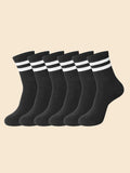 6/10 pares de calcetines para hombre, calcetines sencillos informales a rayas blancas y negras para primavera y otoño, calcetines transpirables de tubo medio, calcetines de cuello redondo de alta calidad
