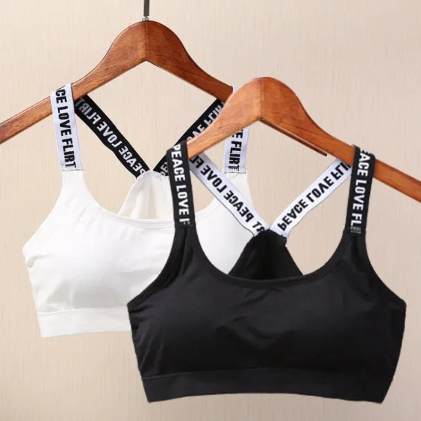 Ropa Interior Deportiva para Mujer, Top Corto sin Costuras para Yoga y Fitness, con Tirantes Anchos con Letras, Cómodo para Entrenamiento, sin Varillas
