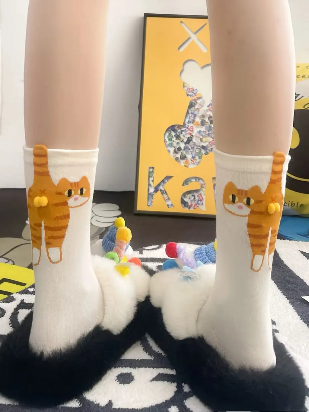 Calcetines Divertidos con Diseño de Gato, Negros/Blancos, Transpirables, Suaves, para Mujer, Novedad, Regalo Kawaii