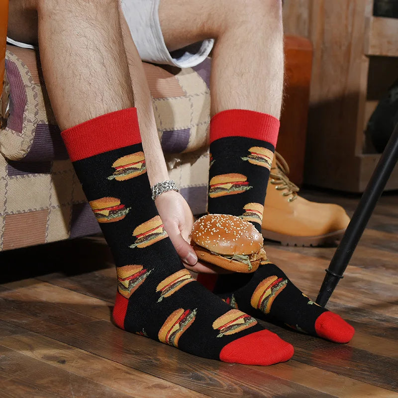 1 par Unisex divertido estilo AB tomate Ketchup French Fry impreso calcetines a media pantorrilla traje en todas las estaciones