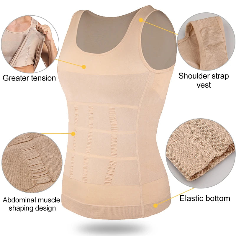 Chaleco moldeador de cuerpo adelgazante para hombre, camisa Abs para Abdomen, entrenamiento de gimnasio delgado, Control de barriga, camiseta sin mangas de compresión, ropa moldeadora sin mangas