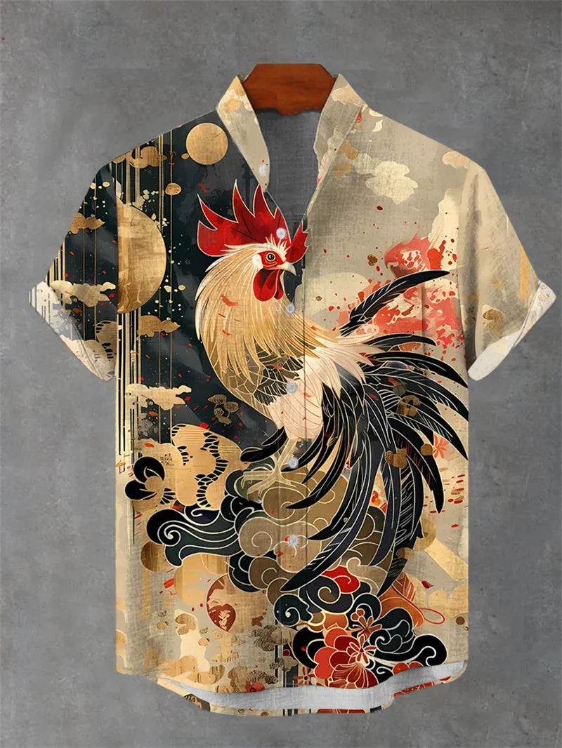 2025 nueva camisa para hombre con estampado 3D de gato pantalón corto informal de manga, camisa con botones de solapa de moda hecha de lino