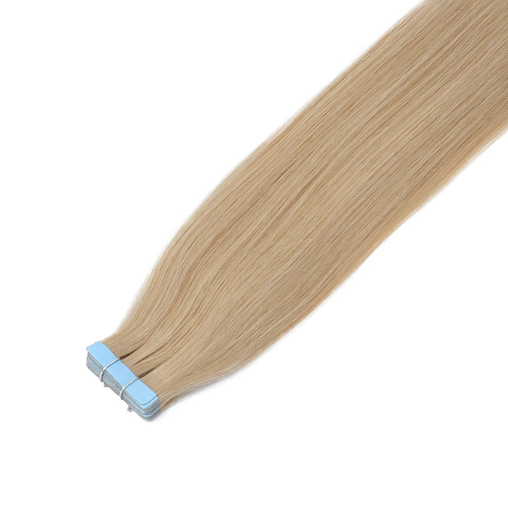 MRSHAIR cinta en extensiones de cabello cabello humano Rubio cinta sin costuras extensiones de cabello 4x0,8 cm trama de piel cinta de PU en el cabello 20 piezas 12 "-24"