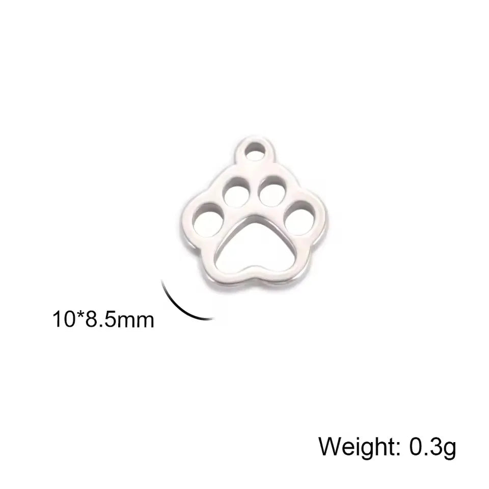 Cazador-abalorios de acero inoxidable con huella de pata de perro y gato, para hacer joyería DIY, bonito colgante de Animal para pulsera, pendientes y collar