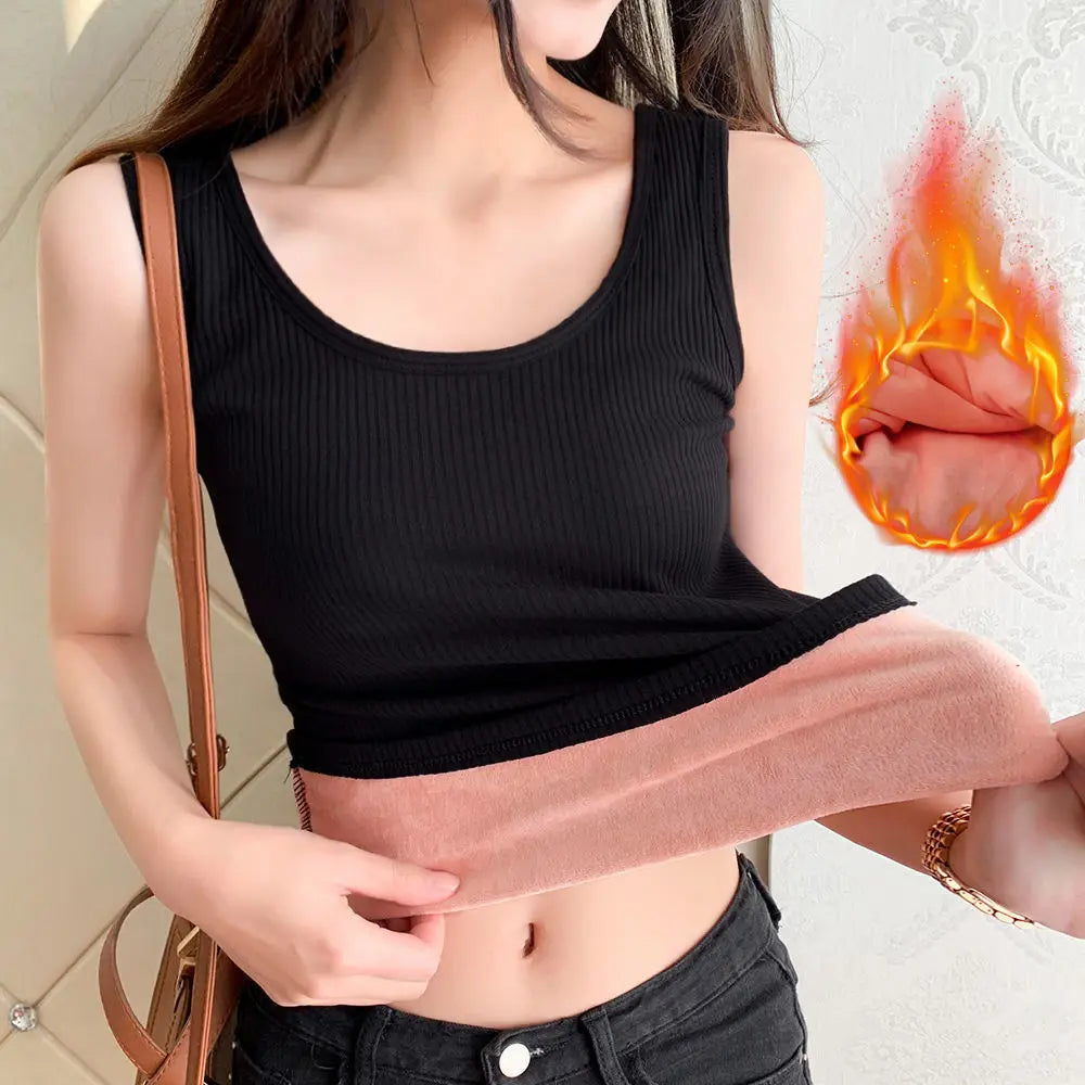 Ropa interior térmica de invierno para mujer, Top sin costuras, camisa de terciopelo, chaleco sin mangas, camiseta interior cálida para mujer, lencería Sexy de Color sólido