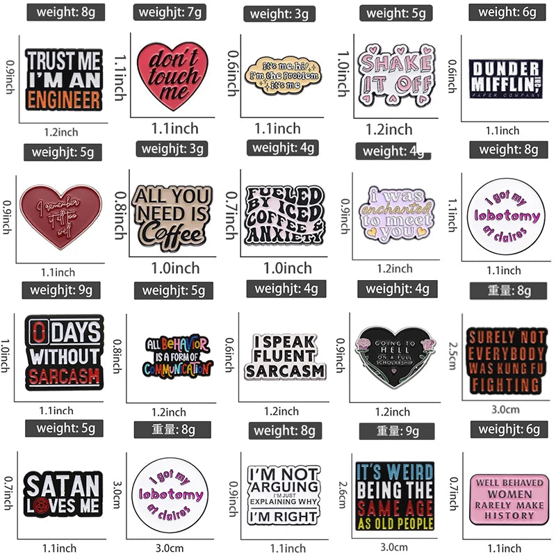 Alfileres esmaltados con frase divertida y humorística, broches con citas positivas geométricas creativas, insignia para solapa, joyería de moda, regalos para amigos